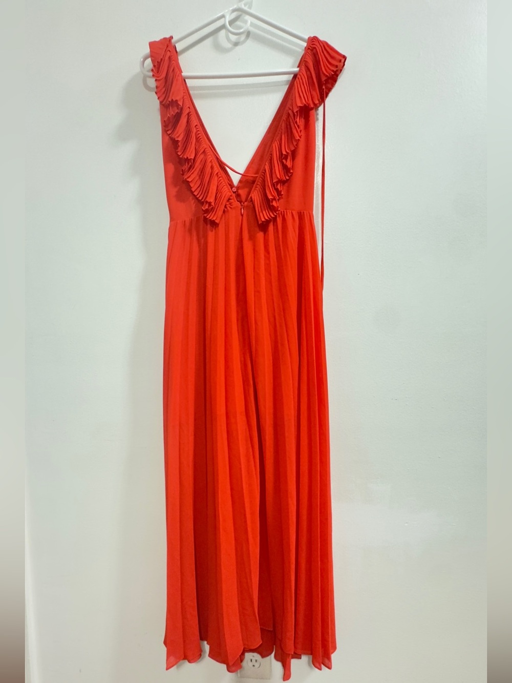 Zara Red Maxi Dress with Ruffle V-Neck